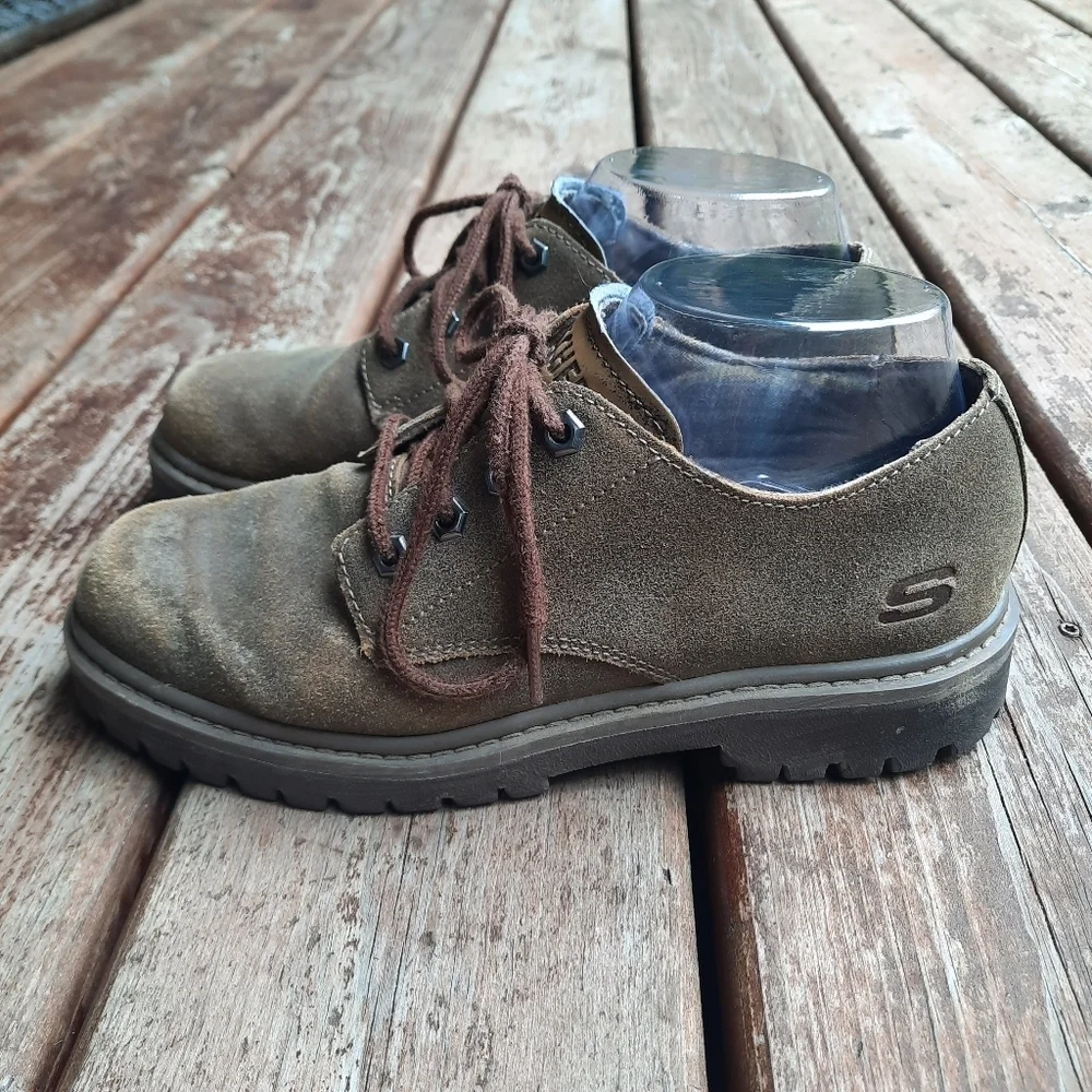 Skechers Utility Alley Cat Brown Suede Leather Lace-up Oxford Shoes Size 7